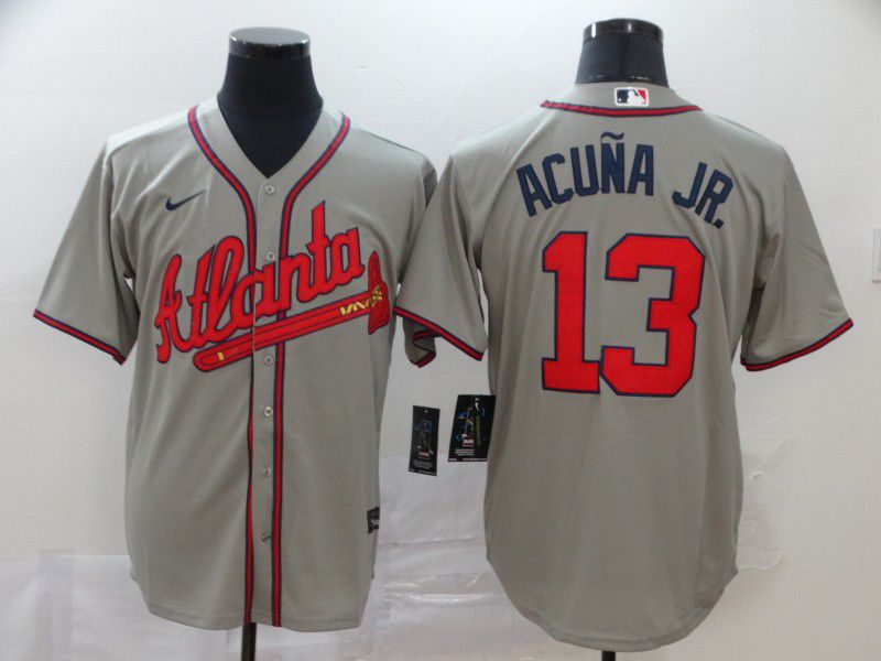 Men Atlanta Braves #13 Acuna jr Grey Nike Game MLB Jerseys->women mlb jersey->Women Jersey